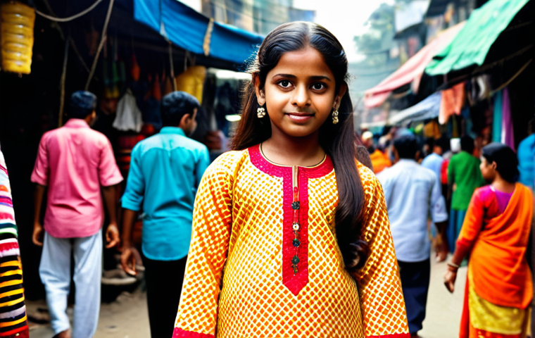 **
A young Bengali girl in a modest, colorful salwar kameez, standing in a vibrant Dhaka street market, fully clothed, appropriate attire, safe for work, perfect anatomy, natural proportions, professional photography, high quality, family-friendly.
**