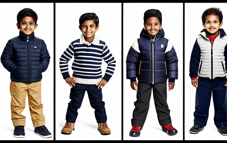 아동 겨울 점퍼 브랜드 - A cute Bengali child, fully clothed in a colorful, warm winter jacket with a cartoon print, playing ...