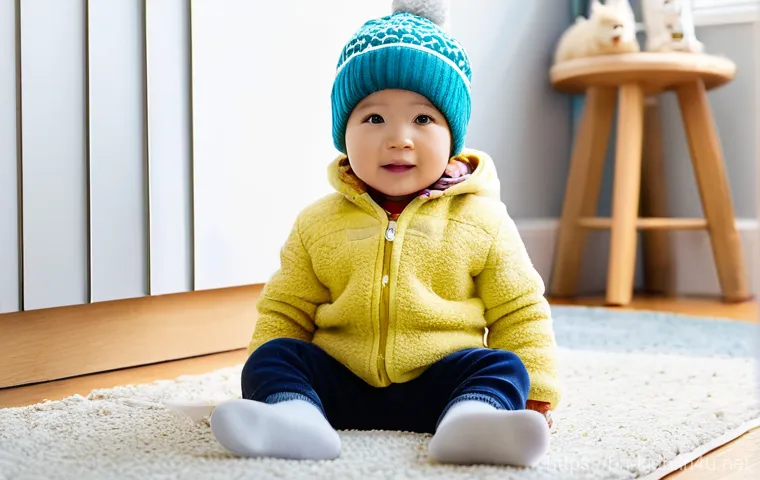 아동용 외투 브랜드 비교 - **Prompt:** "A joyful toddler, approximately 18-24 months old, dressed in soft, multi-layered, and b...
