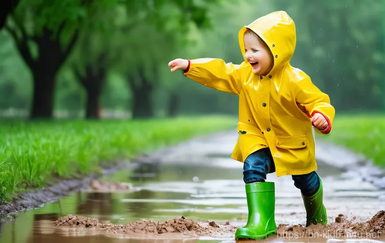 키즈용 방수 신발 브랜드 - Prompt 1: Joyful Mud Play in Rubber Boots**