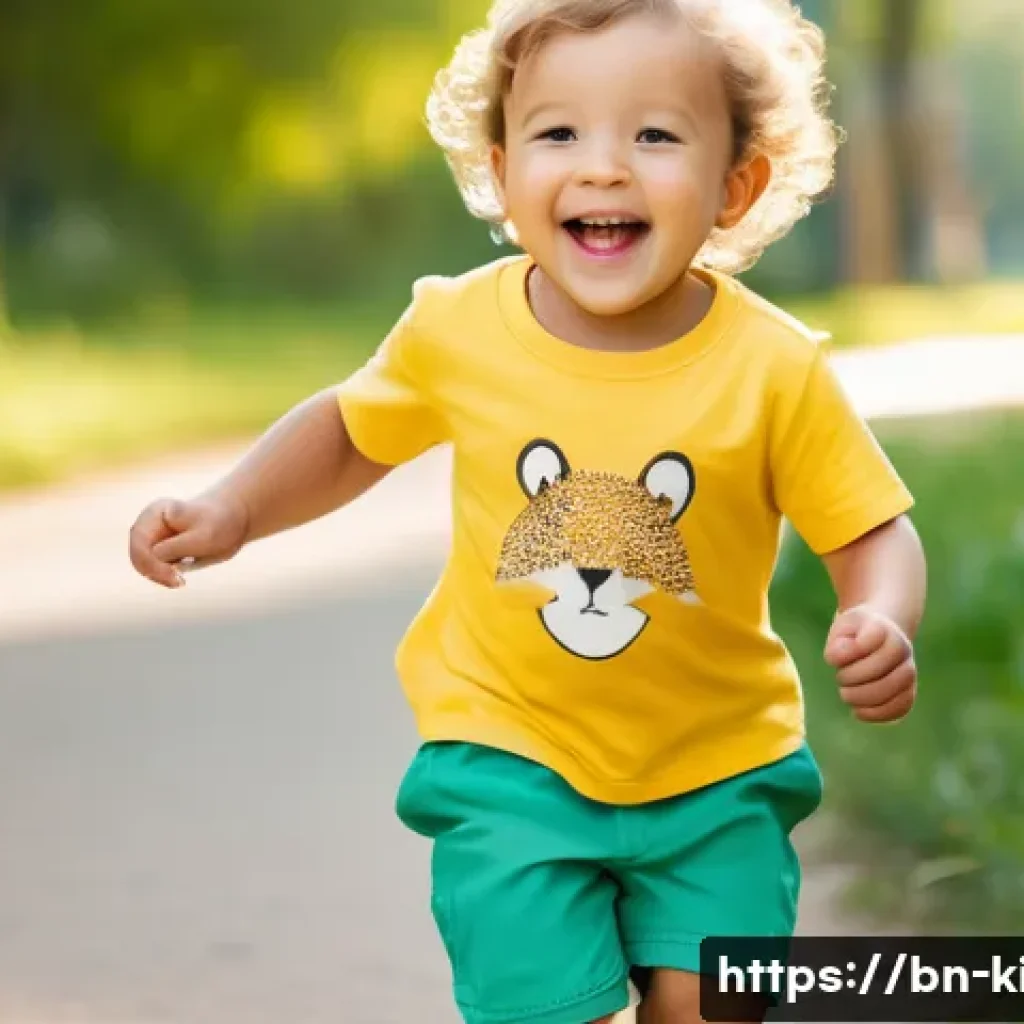 아동복 브랜드 신상 리뷰 - A joyful and active toddler, approximately 2-3 years old, wearing a soft, breathable organic cotton ...