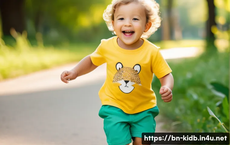 아동복 브랜드 신상 리뷰 - A joyful and active toddler, approximately 2-3 years old, wearing a soft, breathable organic cotton ...