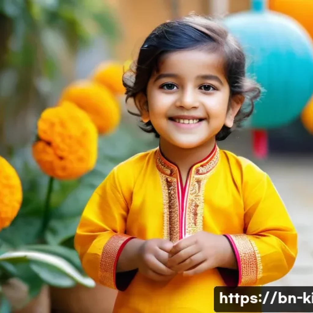 아동복 세일 기간 정리 - A cheerful Bengali toddler wearing a colorful, traditional semi-formal outfit with a comfortable cot...