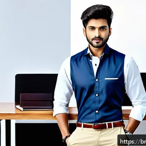 Home 32 리틀그라운드의 트렌디 아이템 - A stylish young Bengali man wearing a slim-fit, uniquely designed light-colored shirt with silky fin...