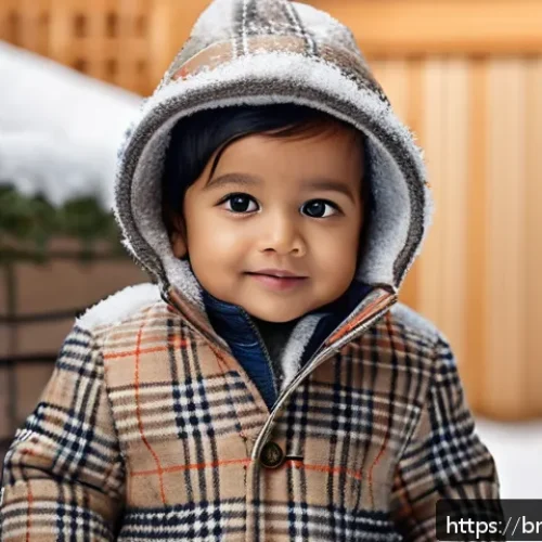 Home 31 버버리키즈 럭셔리 아동복 리뷰 - A happy Bengali toddler wearing a stylish Burberry Kids winter jacket made from premium wool and fla...