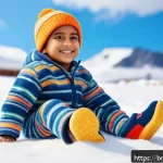 Home 18 슈펜키즈의 겨울 신발 추천 - A cozy winter scene featuring a young Bengali child wearing soft flannel and cotton pajama shoes wit...