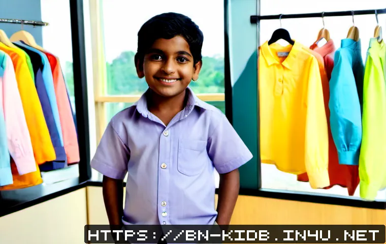 아동용 셔츠 브랜드 추천 - Photorealistic children’s clothing boutique scene, a cheerful South Asian child wearing a neat paste...
