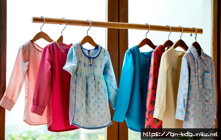 아동용 블라우스 브랜드 추천 - Photorealistic children’s clothing boutique in Bangladesh, a neatly arranged display of colorful mod...